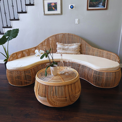 Natural Rattan Seating Set (Sofa & Coffee Table)