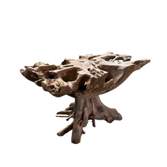 Stunning Teak Root Base Dining Table with Modern Tempered Glass Top