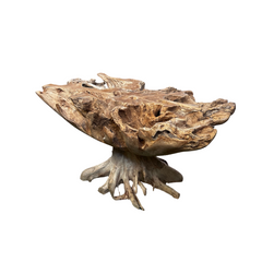 Stunning Teak Root Base Dining Table with Modern Tempered Glass Top