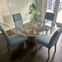 Teak Root Dining Table with Round 60" Tempered Glass Top