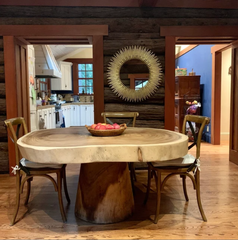 51” Round-Log Live Edge Dining Table with Pedestal  base