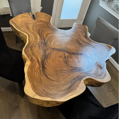 51” Round-Log Live Edge Dining Table with Pedestal  base