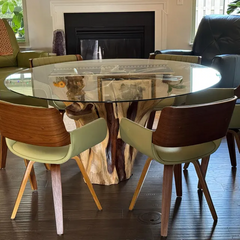 Teak Root Dining Table with Round 60" Tempered Glass Top