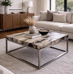 Petrified Wood Coffee Table with Metal Base
