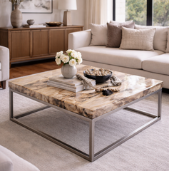 Petrified Wood Coffee Table with Metal Base