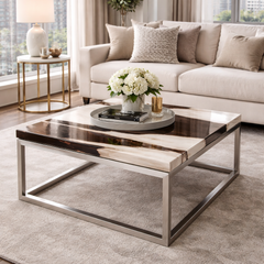 Petrified Wood Coffee Table with Metal Base