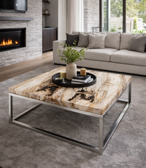 Petrified Wood Coffee Table with Metal Base