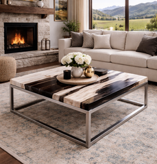 Petrified Wood Coffee Table with Metal Base