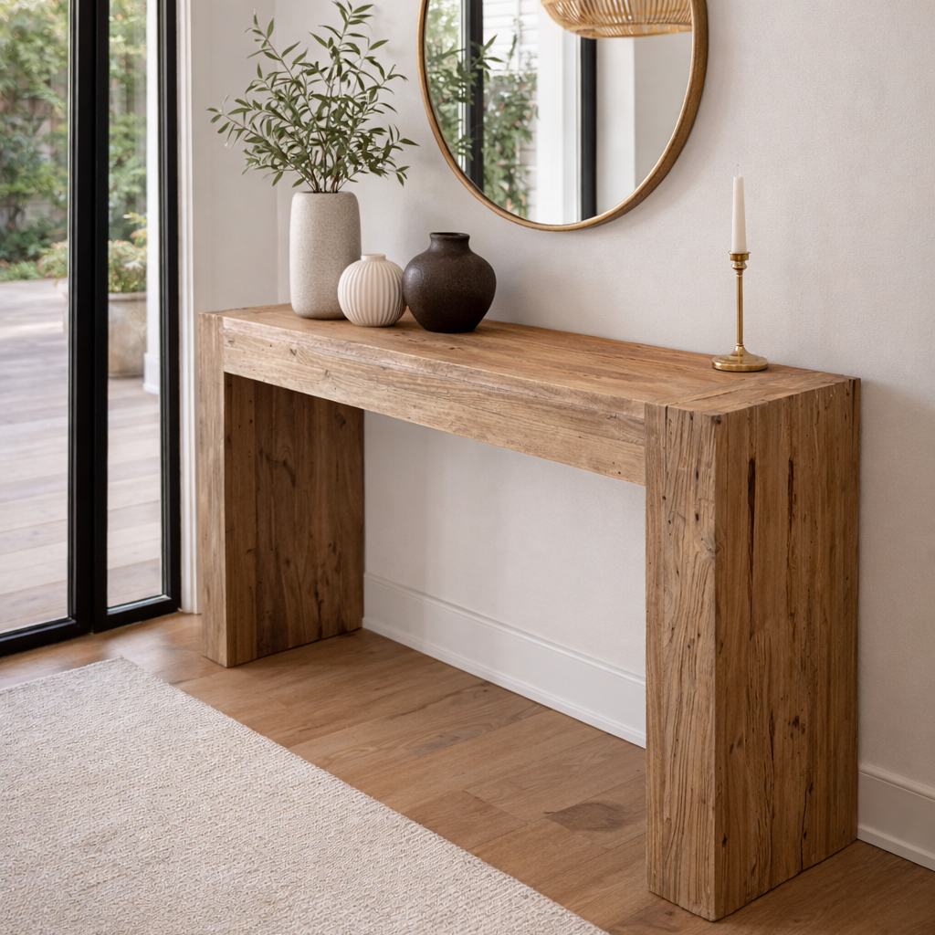 Sleek Recycled Teak Wood Console Table