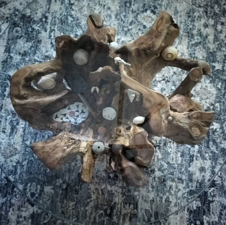 Teak Root Coffee Table with Glass Round Top | Handcrafted – SpencerAbbadie