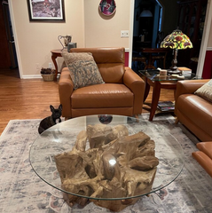 Teak Root Coffee Table with Round Glass Top