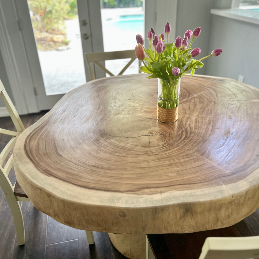 51 Pedestal Round Log Live Edge Dining Table