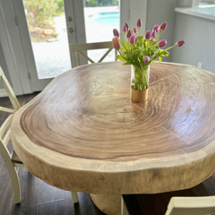 51” Round-Log Live Edge Dining Table with Pedestal  base