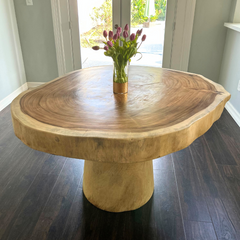 51” Round-Log Live Edge Dining Table with Pedestal  base