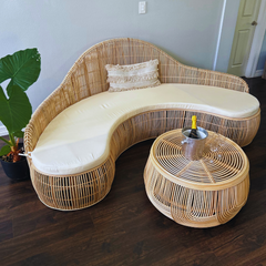 Natural Rattan Seating Set (Sofa & Coffee Table)