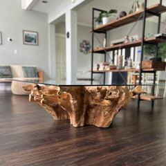 Rectangular Teak Root Coffee Table with Glass Top