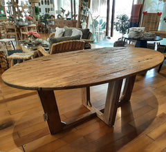 Sustainable Teak Oval Dining Table – Handcrafted from Recycled Solid Wood
