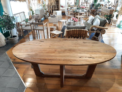 Sustainable Teak Oval Dining Table – Handcrafted from Recycled Solid Wood