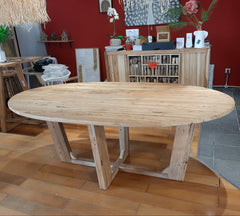 Sustainable Teak Oval Dining Table – Handcrafted from Recycled Solid Wood