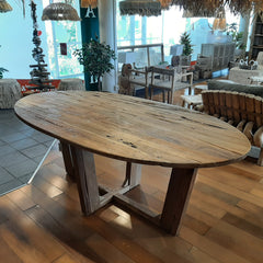 Sustainable Teak Oval Dining Table – Handcrafted from Recycled Solid Wood