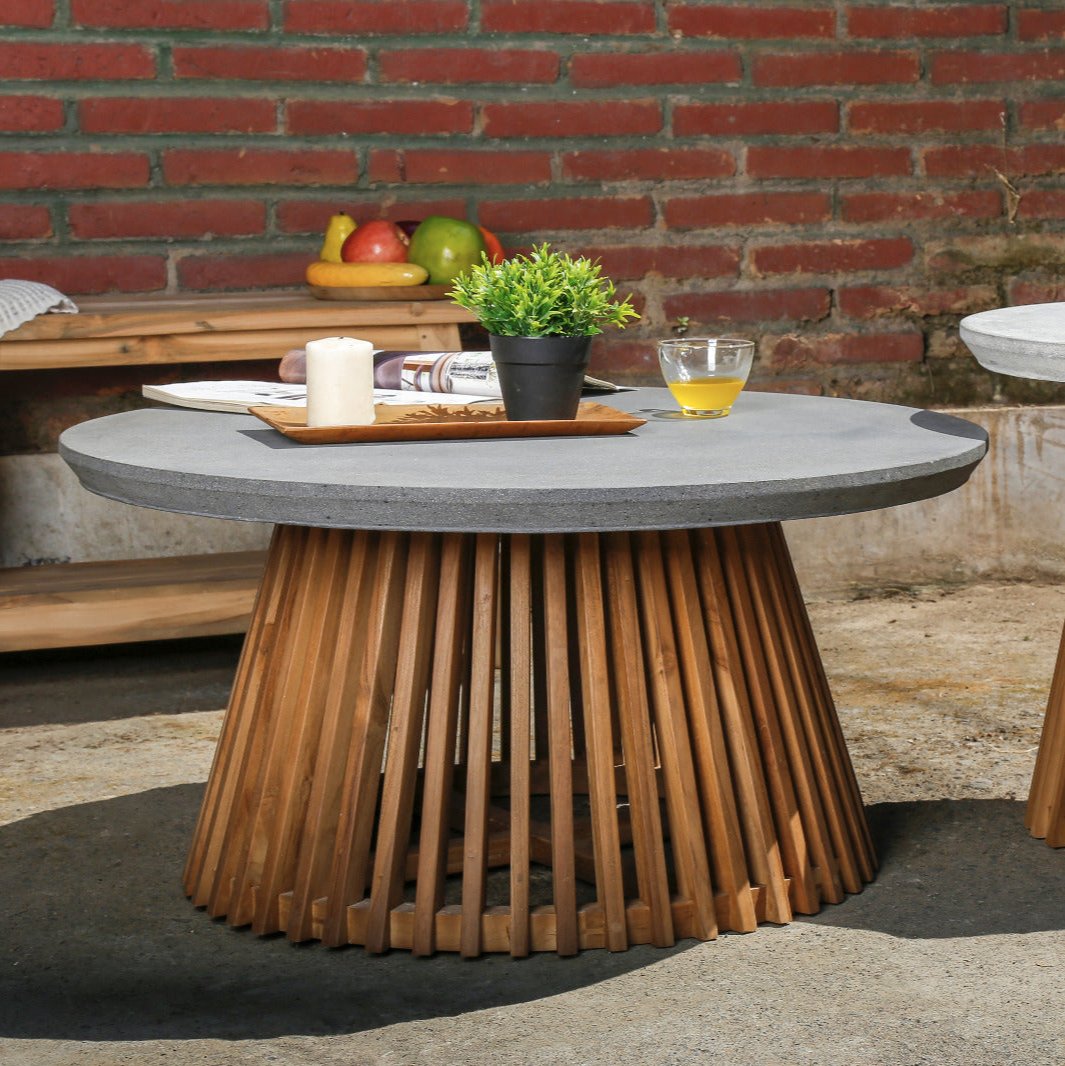 Teak coffee Table with Lava Stone or Concrete Top - Accent Table