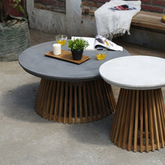 Teak coffee Table with Lava Stone or Concrete Top - Accent Table