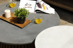Round Dining Table - Teak base and cement or lava stone top
