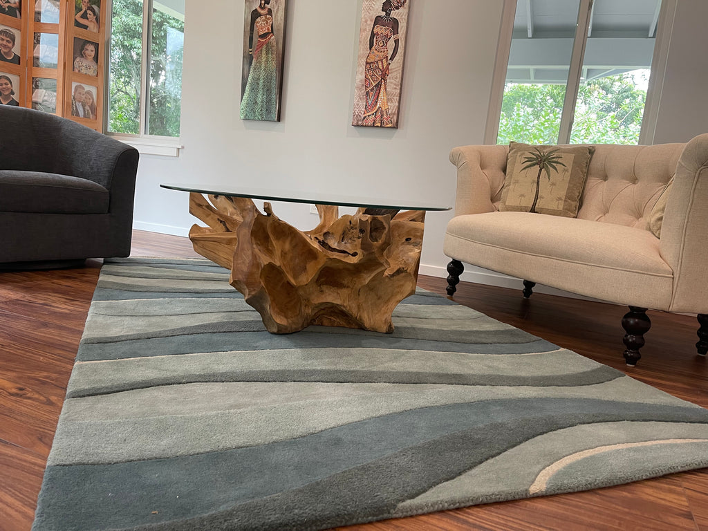 Teak Root Coffee Table with Glass Round Top | Handcrafted – SpencerAbbadie