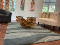 Teak Root Coffee Table with Round Glass Top